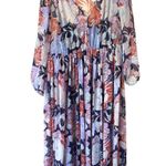 Torrid Floral Swiss Dot Midi Dress Boho Sz 0 (L) Semi-sheer Lined Purple Orange Photo 0