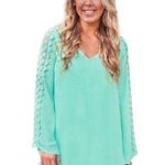 Bluetique  mint green long crotched lace flare sleeves shift dress size small Photo 0