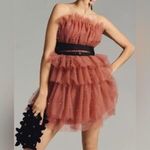 NEW – Maeve Anthropologie Strapless Tiered Tulle Mini Dress Pink Beaded Size 6 Photo 1