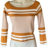 Kendall + Kylie Gold & White Striped Cropped On Off Shoulders Sweater ~ LARGE Photo 2