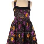 Twinkle by Wenlan Black, Purple, and Yellow Floral Silk Dress Photo 4