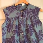 Vintage S USA Made Blue Purple Flowers Pearl Snap Button Sleeveless House Coat Photo 1