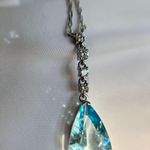 NWT NATURAL 3.73CT TEARDROP AQUAMARINE 18K WHITE GOLD DIAMONDS NECKLACE Photo 4