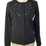 Cynthia Rowley Merino Wool Cardigan Gray Beaded Embellished Sweater Women Small Photo 0