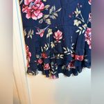 Joie  Coreen Navy Blue Floral Ruffle Hem Silk Mini Dress Photo 6