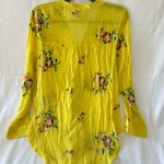Fig & Flower  Yellow Embroidered Floral Button Front Long Sleeve Tunic Top Sz L Photo 6