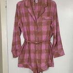 Victoria's Secret NEW!  Flannel Tie Romper Rose pink Plaid Pajama lounge Medium Photo 1
