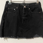 American Eagle  Black Distressed Denim Cut Off Skirt 2 Button Fly Photo 0