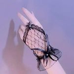 Gothic Delicate Black Lace Bow Gloves Cherubim Gentle Emo Arm Coverings, punk made Sleeves Photo 4