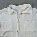 Zenana Gauzy Button Down Top Women's Large White Raw Hem Chest Pockets Beachy Photo 2