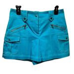 Cache  Turquoise Blue Skort Skirt Short Zippers Pockets Self Belt Stretch Sz 2/4 Photo 0