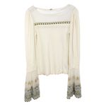 Free People  Small Top Ivory Embroidered Bell Sleeve‎ Flared Boho Dramatic 696 Photo 3
