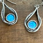 Artisan 4pc  Blue Opal 925 Sterling Silver Hook Earrings Liquid Silver Chain Pend Photo 1