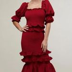 Rachel Parcell  Jacquard Smocked Ruffle Tiered Dress Red Size Large Photo 0
