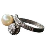 Antique Edwardian Diamond & Pearl Ring Hallmarked Wedding Promise Jewelry Silver Photo 6