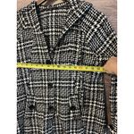 For Cynthia  jacket Fringe Sz M Houndstooth Hooded Pockets Black White Classic Photo 7