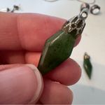 Vintage Jade Pendants Set of Two Silver Tone Green Photo 1