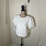 She & Sky NTM: Textured Puff Sleeve White with Metallic Silver Threads Top Sz L Photo 4
