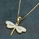 White Opal Dragonfly Gold Pendant Necklace Cyrstal - Beautiful Nature, Elegant Photo 1