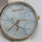 ALDO ladies Quartz watch marble dial gold tone large face 45mm white w/battery Photo 1