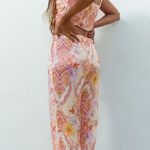 ZARA  Floral Paisley Print Satin Effect High Waisted Tie Ankle Pants Size M NEW Photo 4