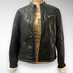 CHAPS Women's Black Faux Leather Mid-Length Motorcyle Jacket XL | EUC Photo 0