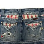 Miss Me Rare Y2K Denim Plaid Studded Gem Micro Mini Skirt Size Medium Low Rise Photo 2