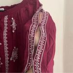 Sonoma  Maroon Red Embroidered Exposed Sleeve Peasant Blouse Shirt Top Boho Photo 4