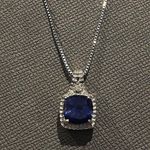 Kay Jewelers Blue Sapphire Diamond Pendant Sterling Silver Box Chain Necklace 18” long Photo 8