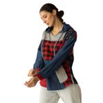 NWT Boutique Boho The Americana Patchwork Hoodie in Cherry Denim Red Size M Photo 1