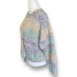 Vintage Pastel Ombre Hand Knit Cardigan Chunky Cropped Sweater Rainbow Cozy Yellow Size L Photo 3