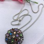 Silver Jeans Lightly domed colorful rhinestone pendant necklace brushed antique silver Photo 0