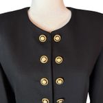 Oleg Cassini Vintage Black Blazer Jacket Skirt Set 8 Office Suit Gold Button Photo 3