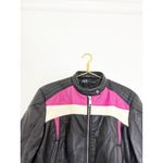 ZARA  Black Pink Motorcycle Biker Jacket Size Large Vegan Leather Grunge Gothic Photo 4