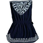 Raviya Womens Size Medium Navy White Boho Strapless Ruched Dress Coverup Photo 1