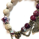 Bronze Butterfly Bracelet Burgundy Star Tan Boho Ceramic Elastic Stretchy Purple Photo 3