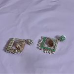 Pakistani Indian Bollywood Style Elegant Gold and Green Dangle Earrings Photo 2