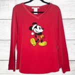 Disney Walt World Red Sequin Mickey Mouse Long Sleeve Christmas Tee Size Large Photo 1