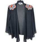 Joan Rivers Black Sheer Open Front Kimono Floral Embroidered Cardigan 1X Photo 0