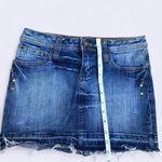 Y2K 2000s Mcbling Goth Grunge Whimsy Micro Mini Denim Jeans Skirt Low rise Rhinestone Stud Frayed Hem #Bedazzled #Grunge #2000s #Trendy #Sequin Size 3 Photo 5