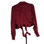 Unique Vintage  Burgundy Satin Western Style Tie Front Blouse Shirt XL Photo 6
