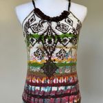 Almost Famous Women’s Beaded Halter Top Size M Boho Tribal Print Summer Festival Photo 0