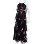 Vintage 1970s Black Floral Sheered 2 Piece Tiered Ruffled Dress Size S/M Photo 1