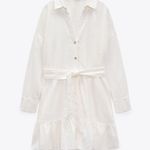 ZARA Linen Blend Ruffle Hem Belted Shirt Dress Cream/ Ivory Belted Size M Photo 2
