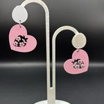 Pink Heart Strawberry Earrings with Floral Design Photo 3