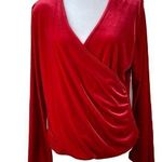 VTG MSK Women Red Velvet long sleeve wrap top side gathered shoulder pads 1X Photo 0