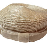 Vintage Union Made Straw Pillbox Hat with Velvet Ribbon Bow Beige Tan Photo 0