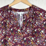 Garnet Hill Quinn Crêpe Blouse Top Shortsleeve Floral Burgundy Size XS Photo 3