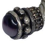 Vintage: Purple Cats Eye Cabochon Gems ❁ Twisted Silver Cable Bangle Bracelet ❁ Photo 10