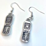 Handmade Vintage Gothic Silver Flip Phone Razor style earrings , Y2K Grunge Boho Photo 0
